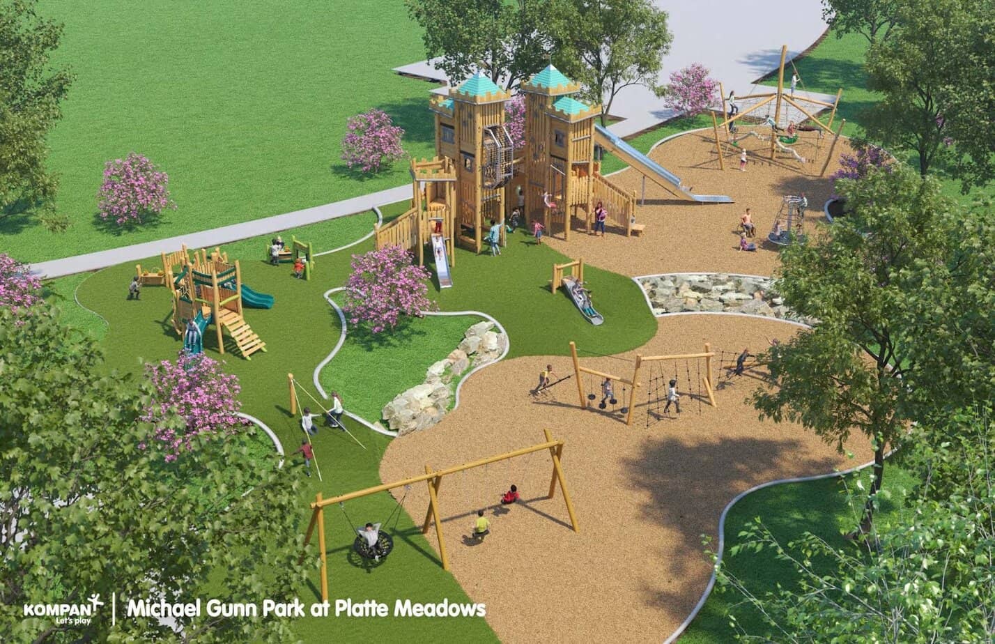 Renderings of playground and park layout at michael gunn park
